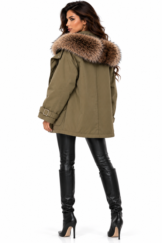 Geacă Damă Parka Luxury cu Blană Bogată