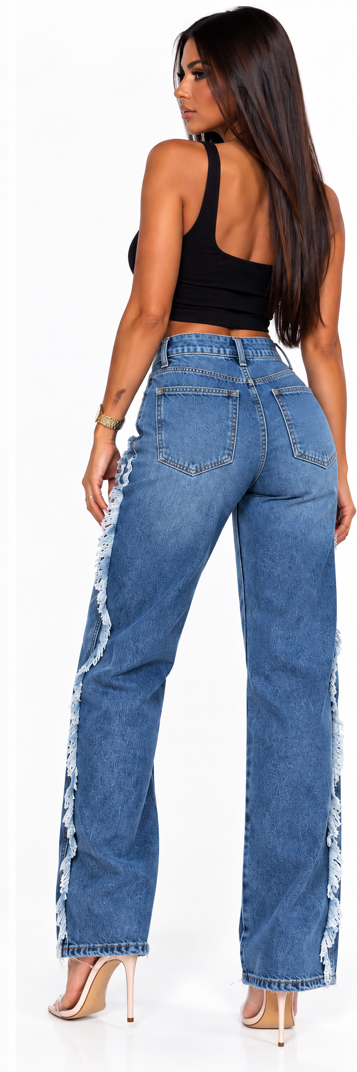 Blugi Damă Wide Leg cu Detalii Decorative – Denim Blue