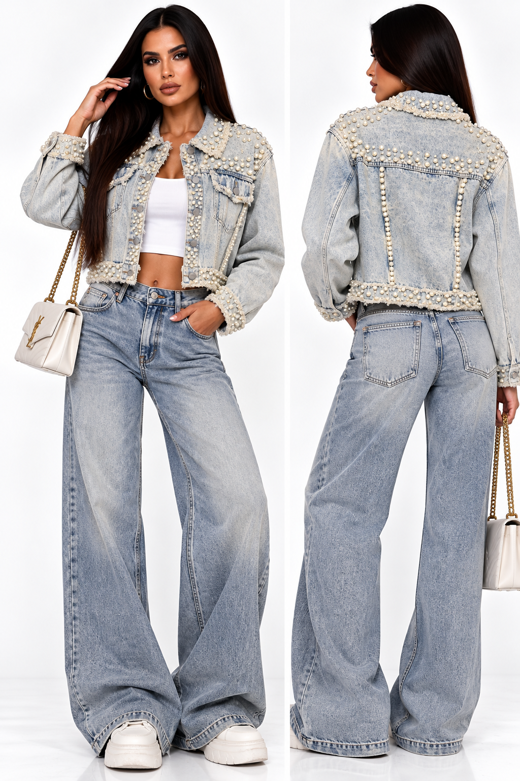 Geacă Denim Luxury cu Perle – Premium Collection