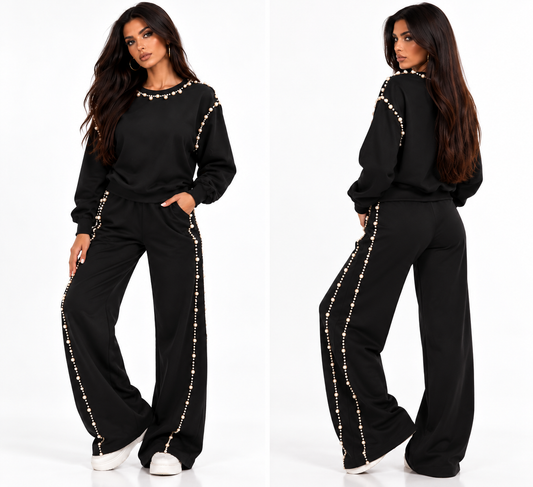 Compleu Damă din Bumbac 100% cu Perle – Black Luxury