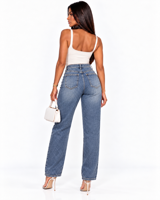 Blugi Mom Fit cu efect prespălat