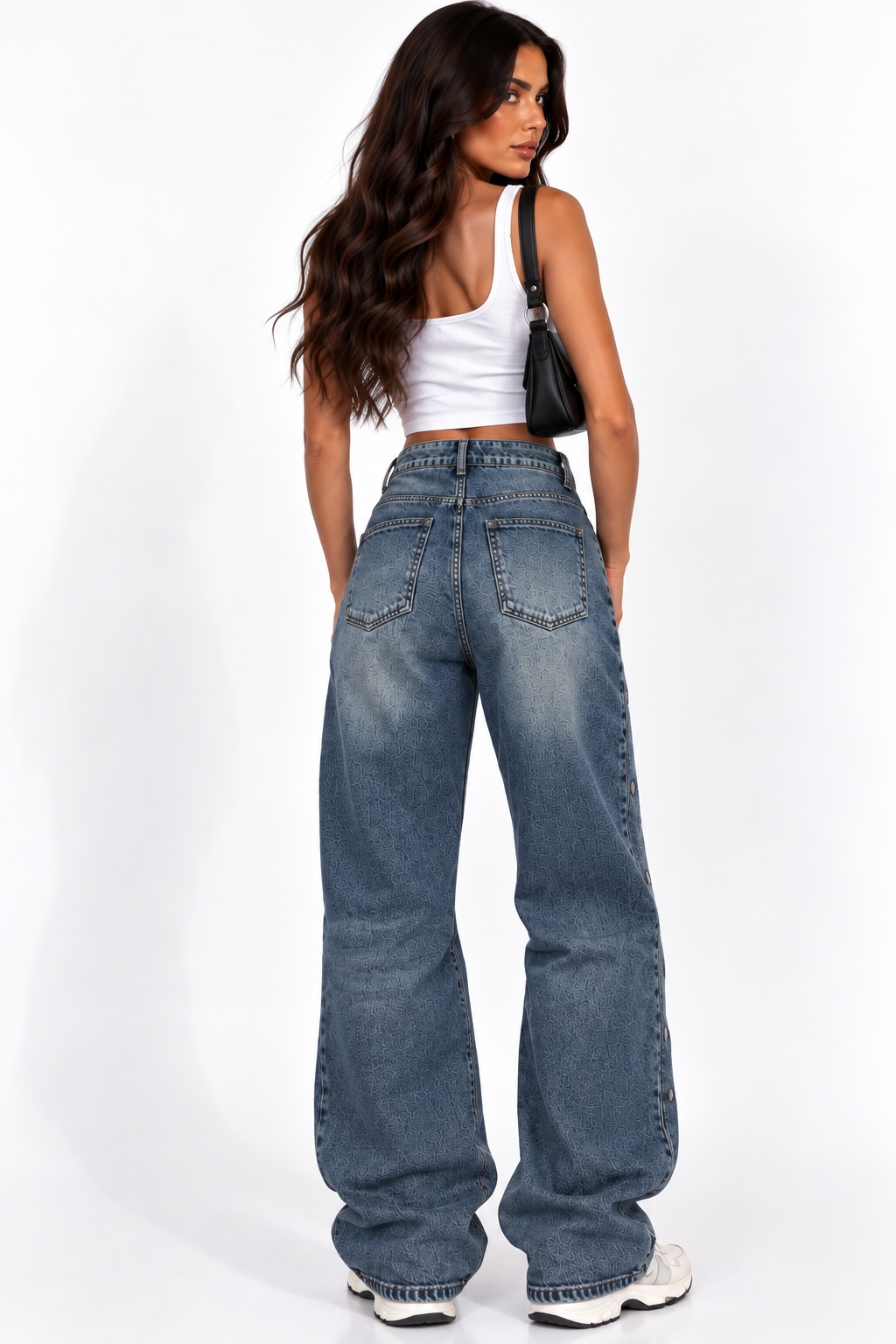 Blugi Damă Wide Leg cu Nasturi pe Toată Lungimea – Denim Blue
