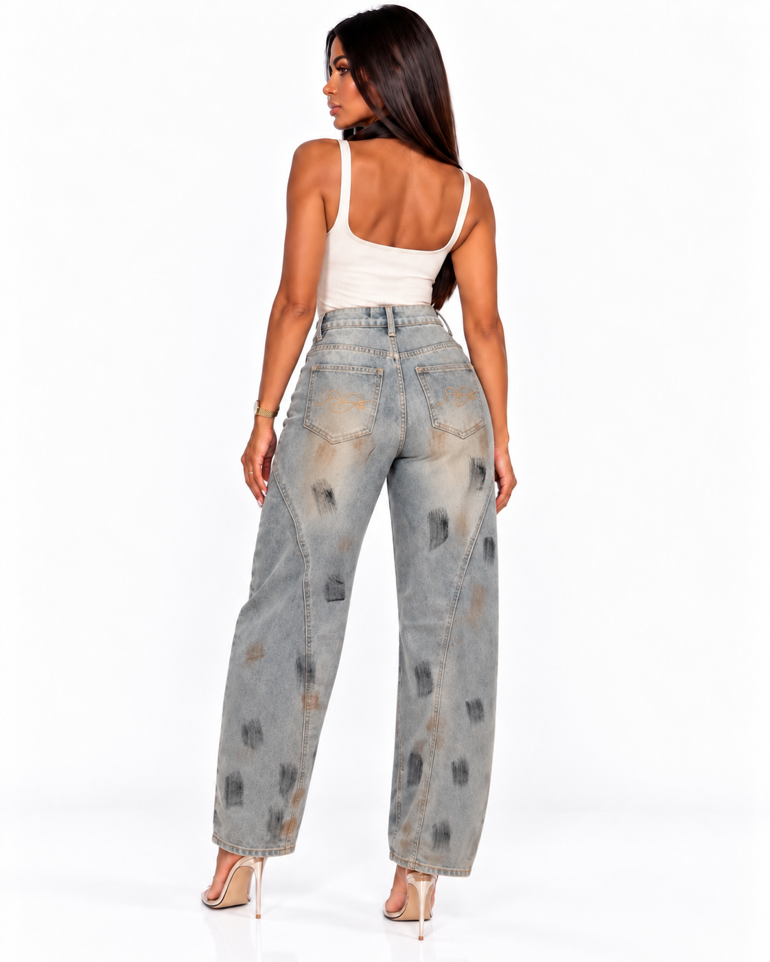 Blugi Wide Leg cu efect vintage