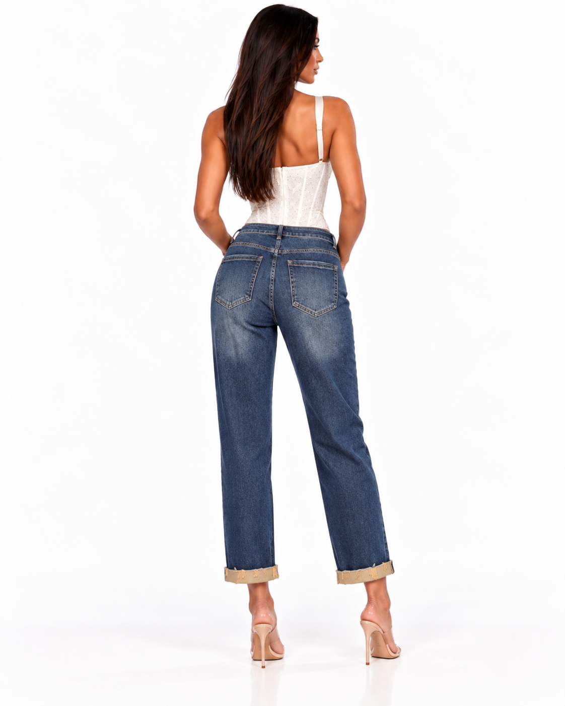 Blugi Mom Fit cu detalii distressed