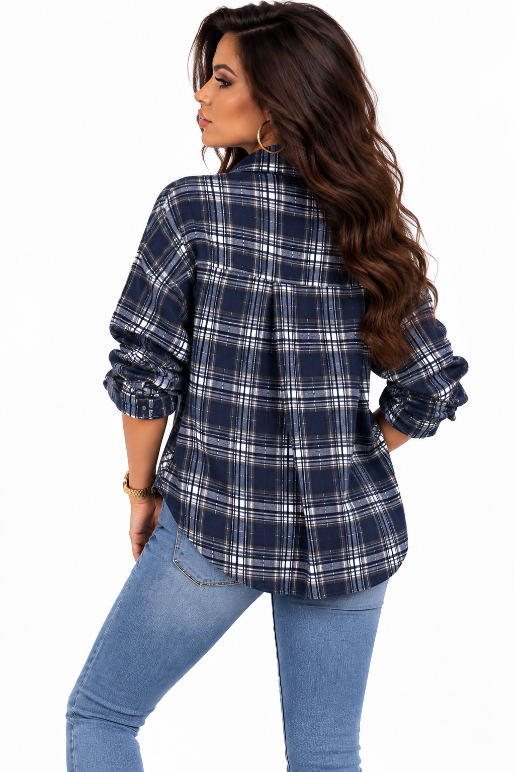 Cămașă Oversized în Carouri cu Aplicații Decorative – Blue Edition