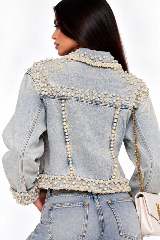 Geacă Denim Luxury cu Perle – Premium Collection