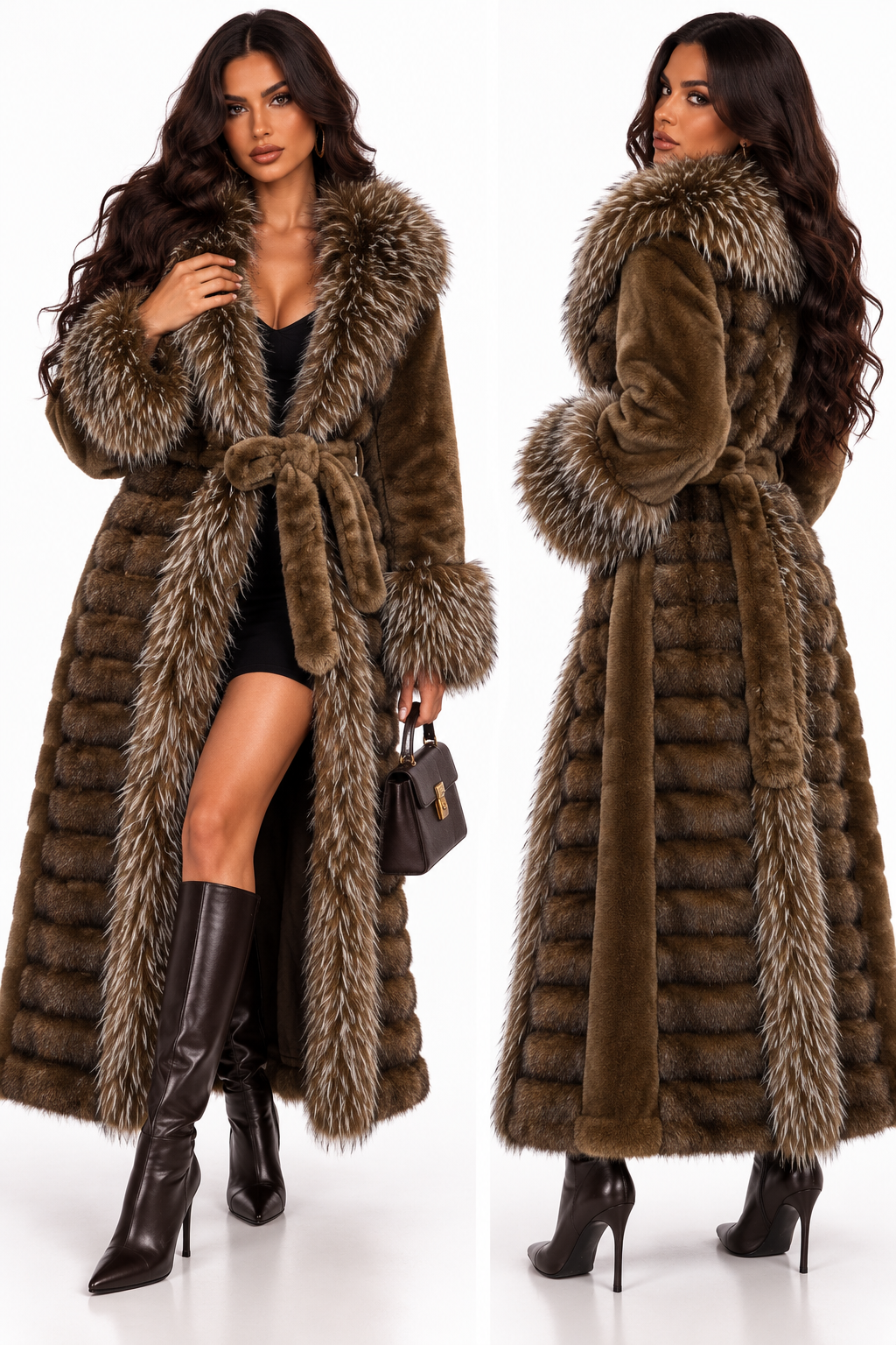 Palton Luxury cu Blăniță Voluminoasă – Brown Edition