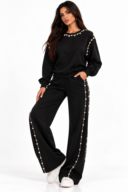 Compleu Damă din Bumbac 100% cu Perle – Black Luxury