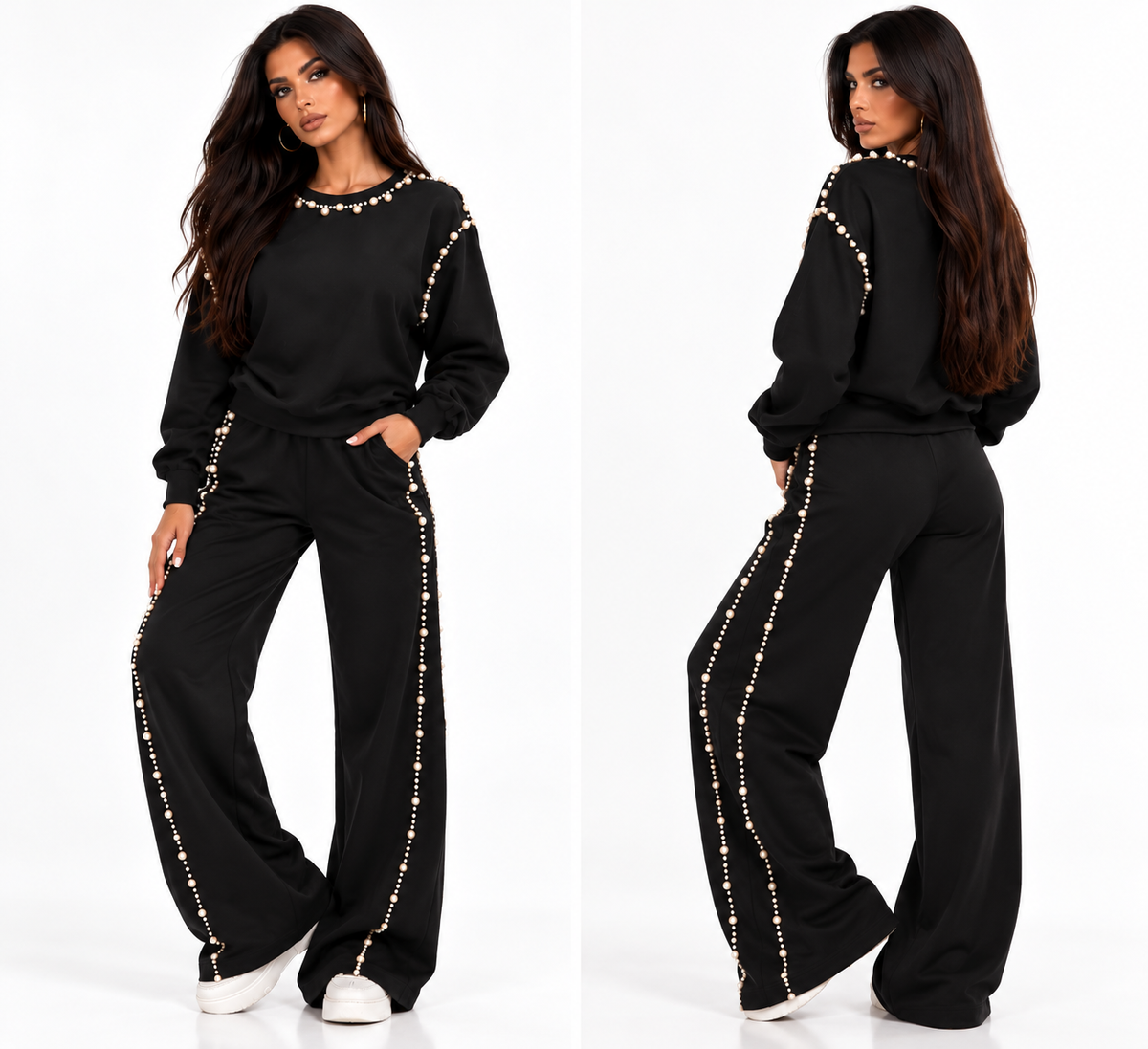 Compleu Damă din Bumbac 100% cu Perle – Black Luxury