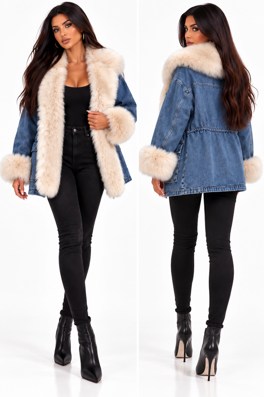 Geacă Denim cu Blăniță – Luxury Edition