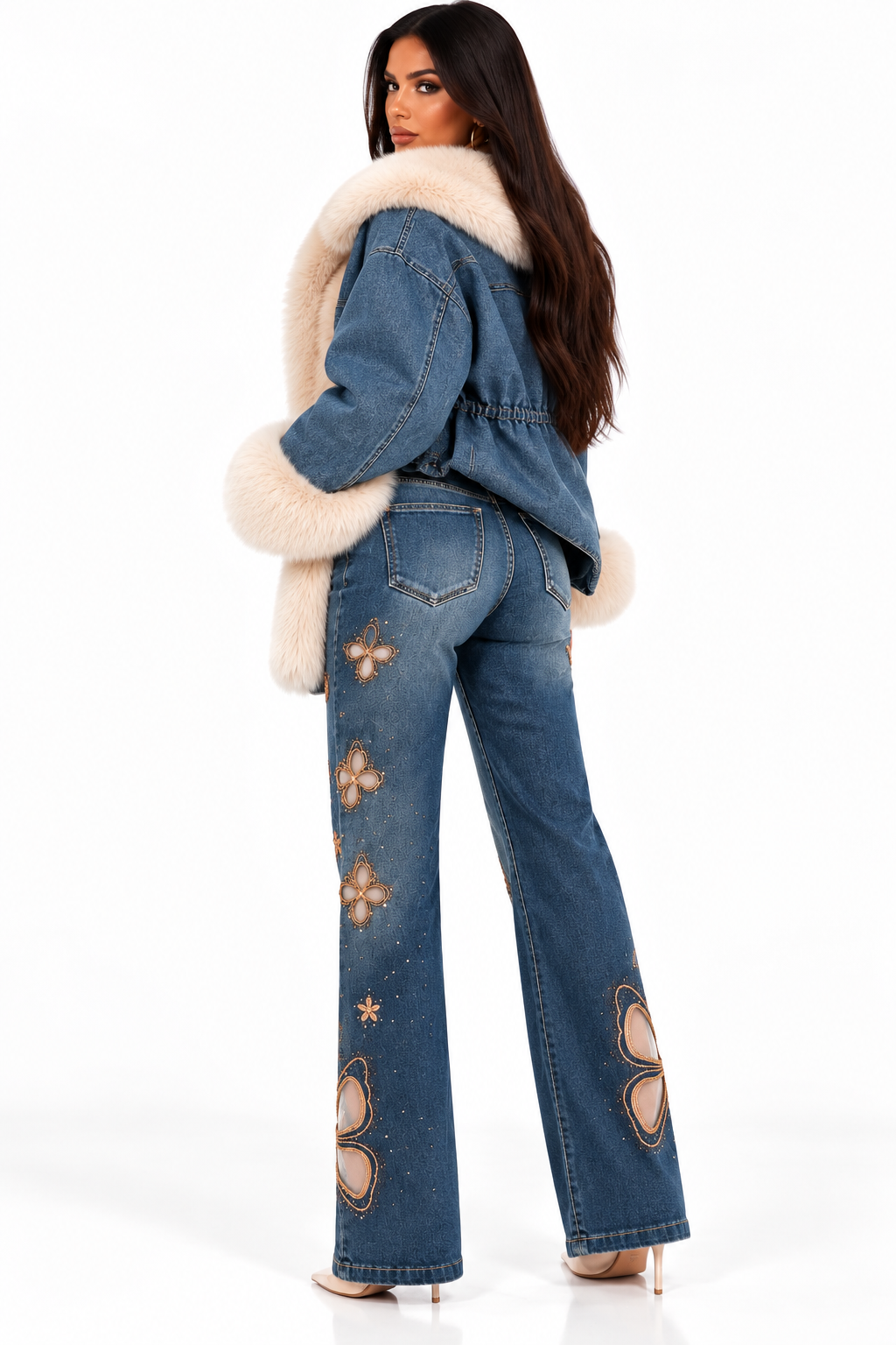 Blugi Damă Wide Leg cu Fluturi Decupați – Butterfly Luxury
