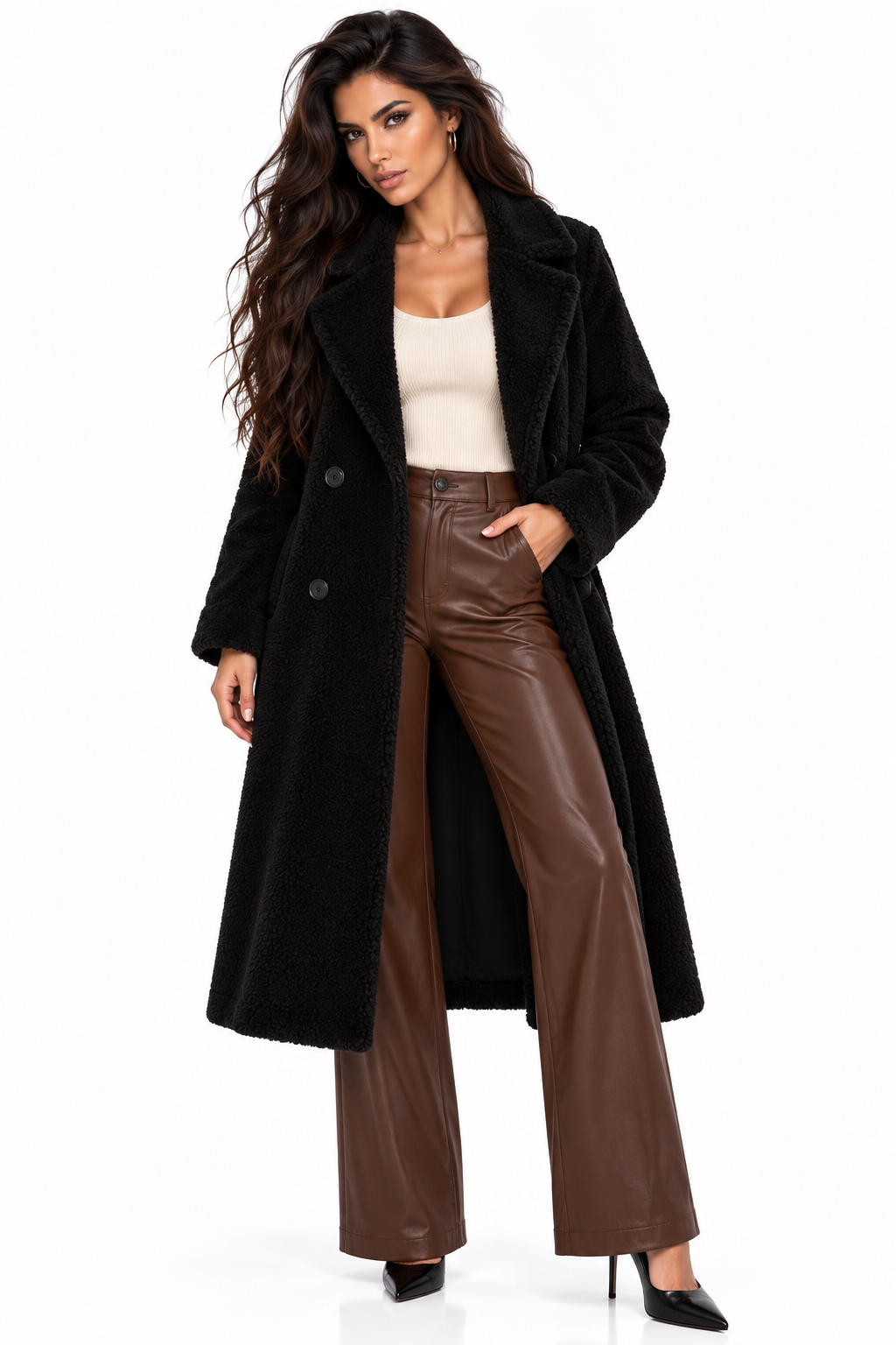 Palton Damă Teddy Luxury – Lung, cu Nasturi