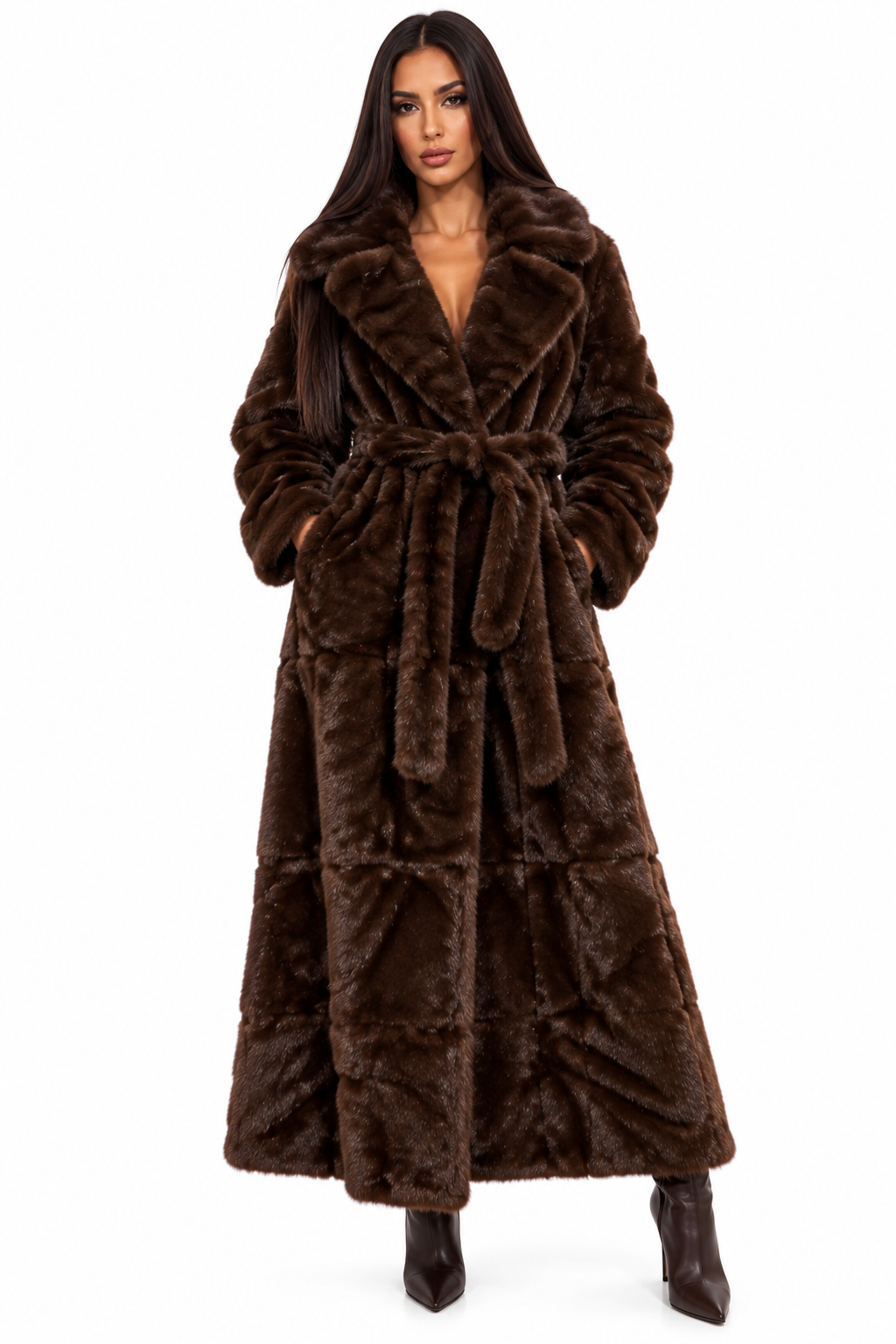 Blană Lungă Luxury cu Cordon – Eleganță și Rafinament